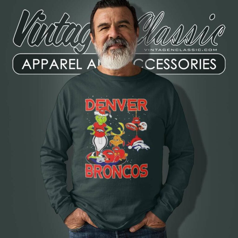 Santa Grinch And Dog Denver Broncos Christmas Long Sleeve Tee Santa Grinch And Dog Denver Broncos Christmas Long Sleeve Tee