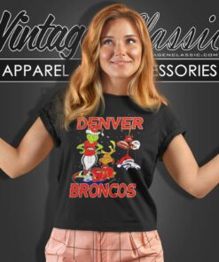 Santa Grinch And Dog Denver Broncos Christmas Women TShirt