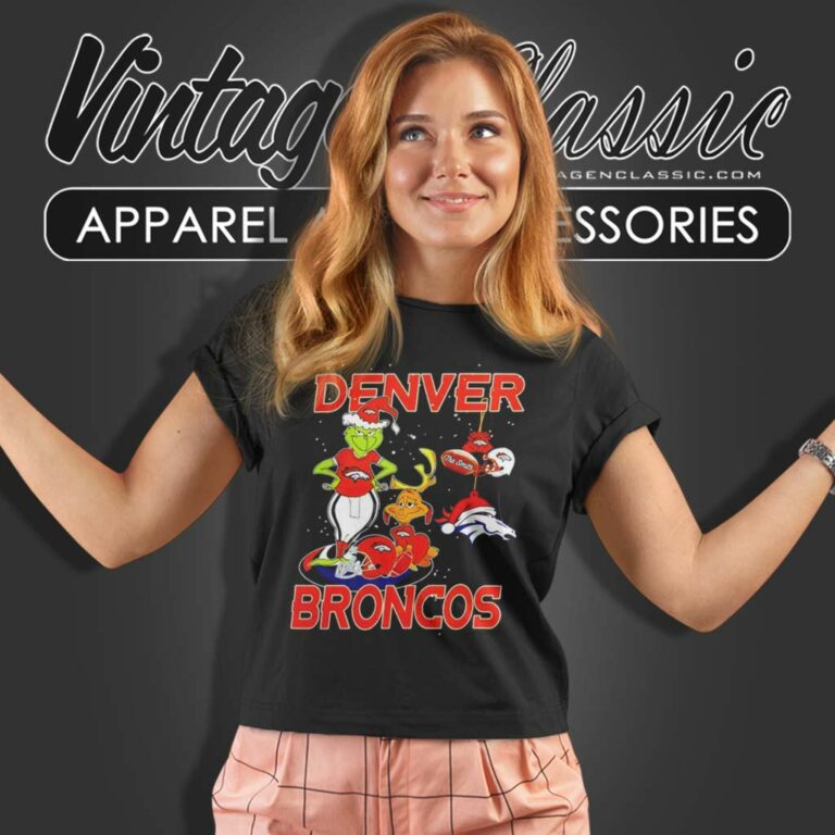Santa Grinch And Dog Denver Broncos Christmas Women TShirt Santa Grinch And Dog Denver Broncos Christmas Women TShirt