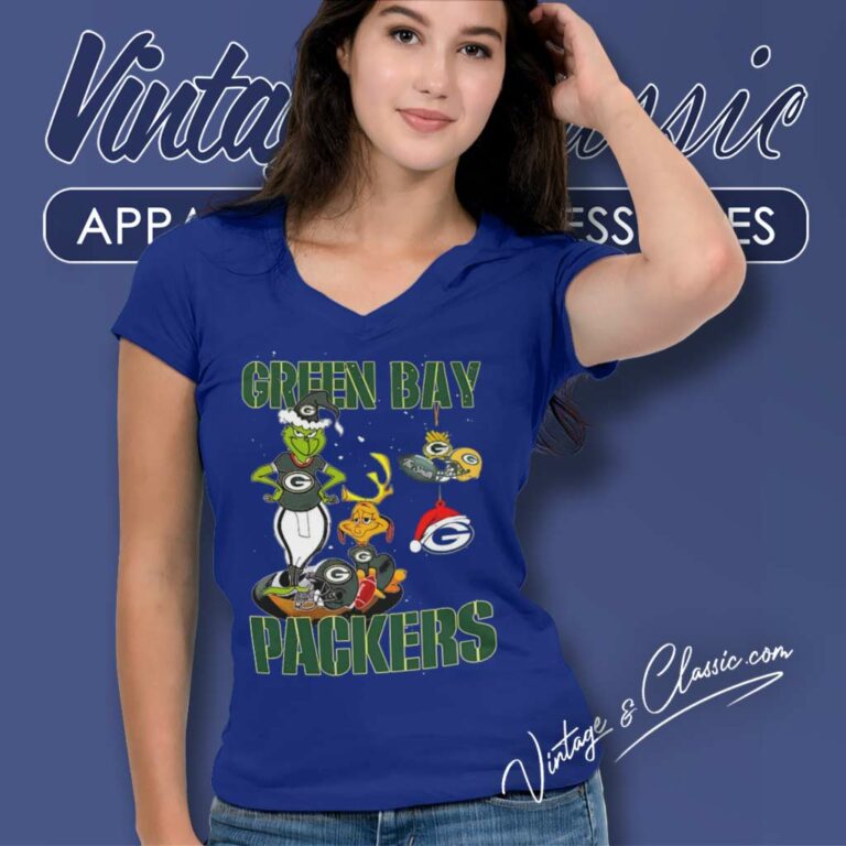 Santa Grinch And Dog Green Bay Packers Christmas V Neck TShirt Santa Grinch And Dog Green Bay Packers Christmas V Neck TShirt
