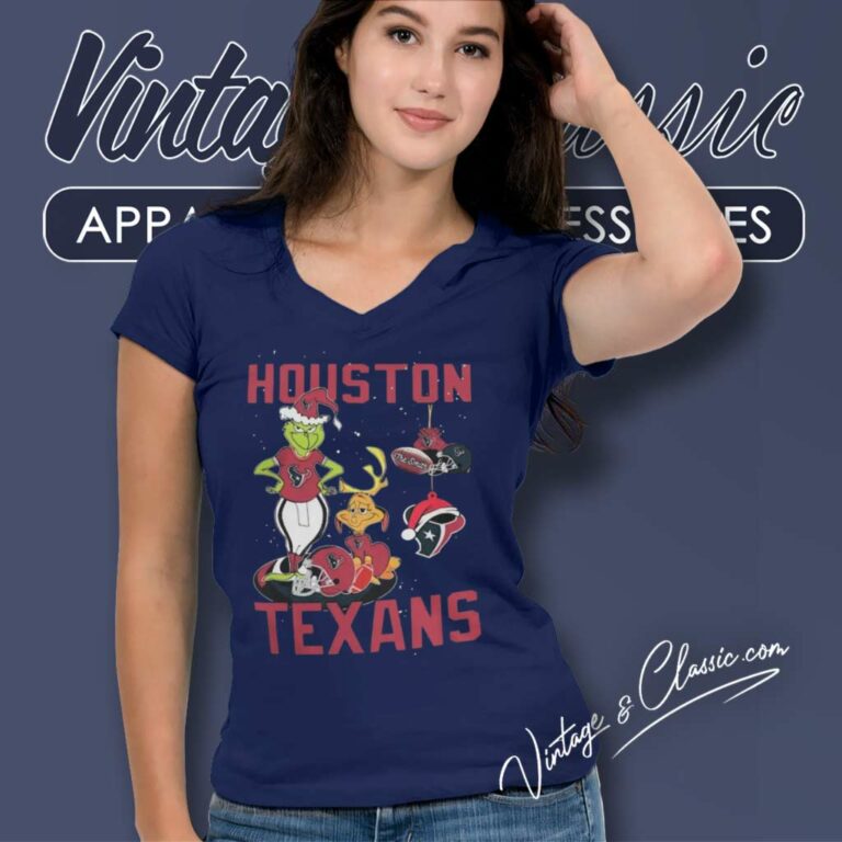 Santa Grinch And Dog Houston Texans Christmas V Neck TShirt Santa Grinch And Dog Houston Texans Christmas V Neck TShirt