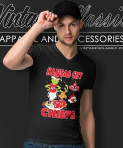 Santa Grinch And Dog Kansas City Chiefs Christmas V Neck TShirt