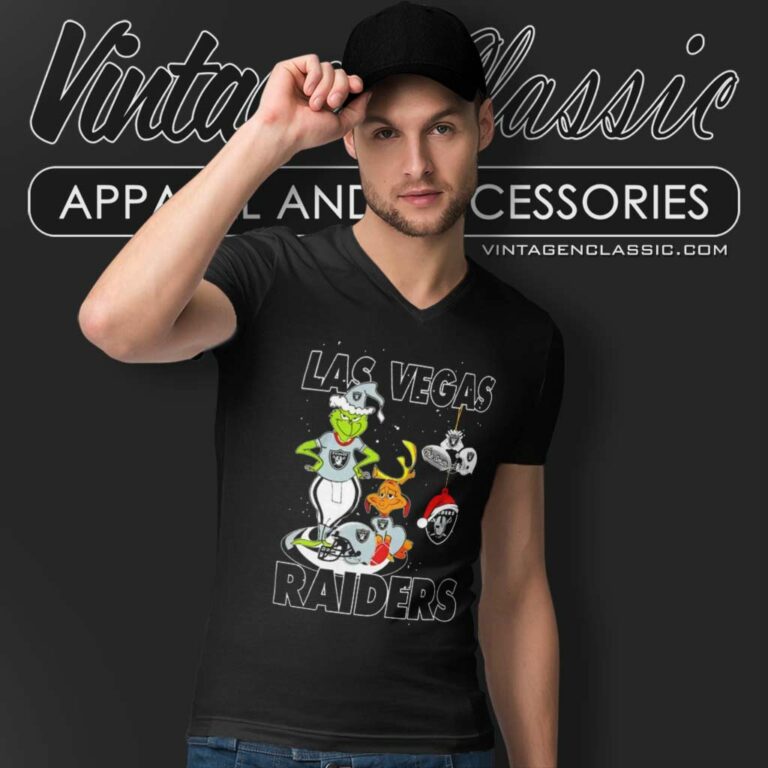 Santa Grinch And Dog Las Vegas Raiders Christmas V Neck TShirt Santa Grinch And Dog Las Vegas Raiders Christmas V Neck TShirt
