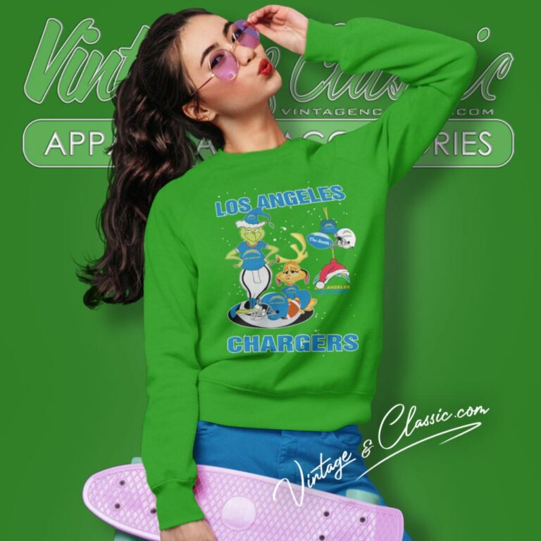 Santa Grinch And Dog Los Angeles Chargers Christmas Sweatshirt Santa Grinch And Dog Los Angeles Chargers Christmas Sweatshirt
