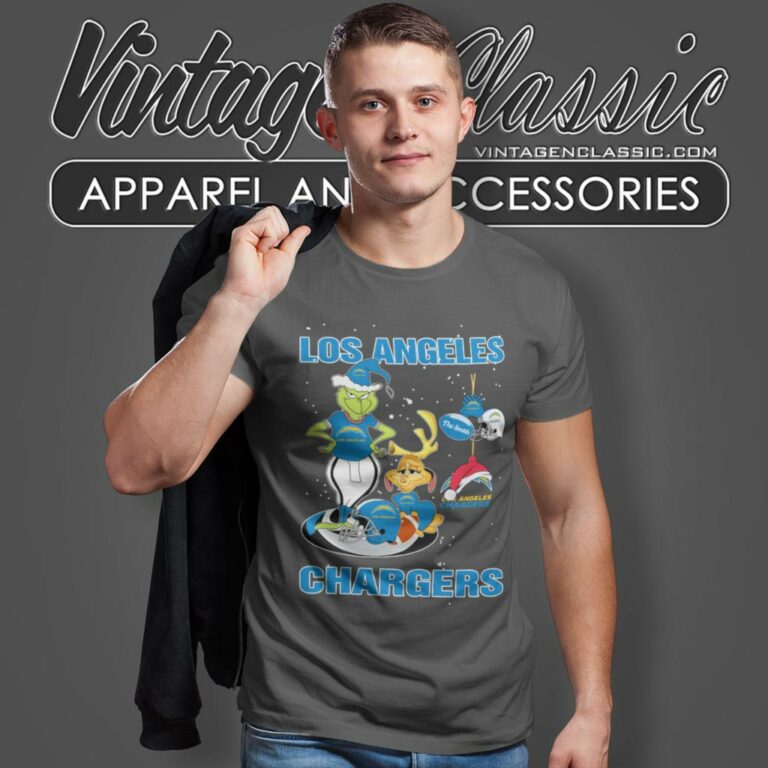 Santa Grinch And Dog Los Angeles Chargers Christmas T Shirt Santa Grinch And Dog Los Angeles Chargers Christmas T Shirt