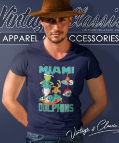 Santa Grinch And Dog Miami Dolphins Christmas V Neck TShirt