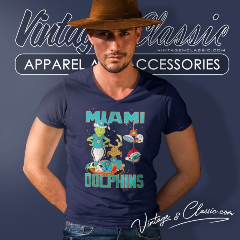 Santa Grinch And Dog Miami Dolphins Christmas V Neck TShirt Santa Grinch And Dog Miami Dolphins Christmas V Neck TShirt