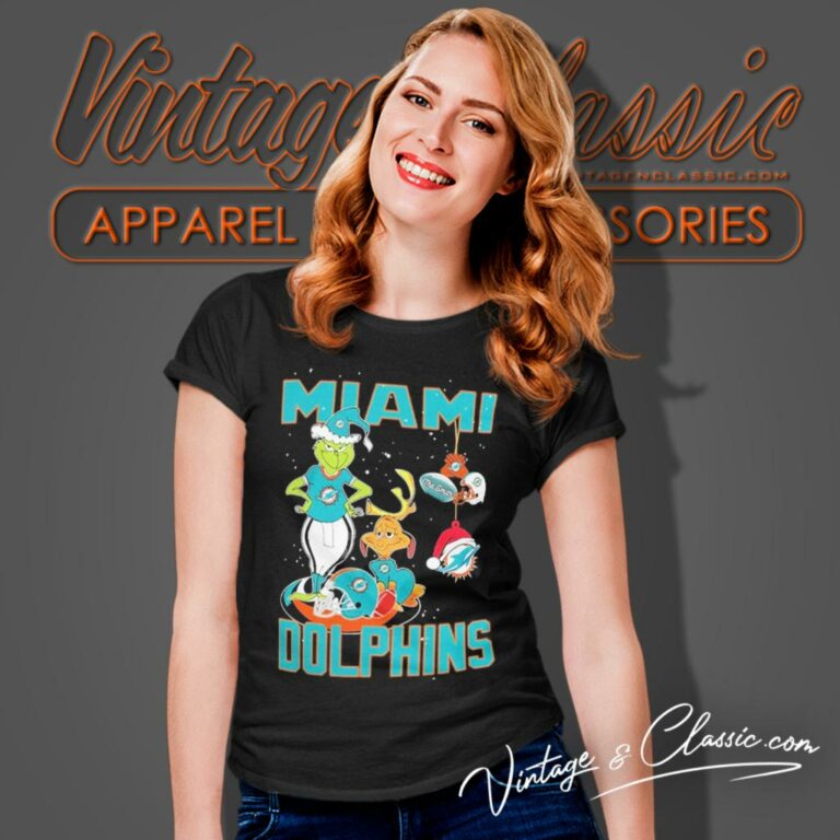 Santa Grinch And Dog Miami Dolphins Christmas Women T Shirt Santa Grinch And Dog Miami Dolphins Christmas Women T Shirt