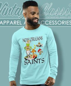 Santa Grinch And Dog New Orleans Saints Christmas Long Sleeve Tee 1
