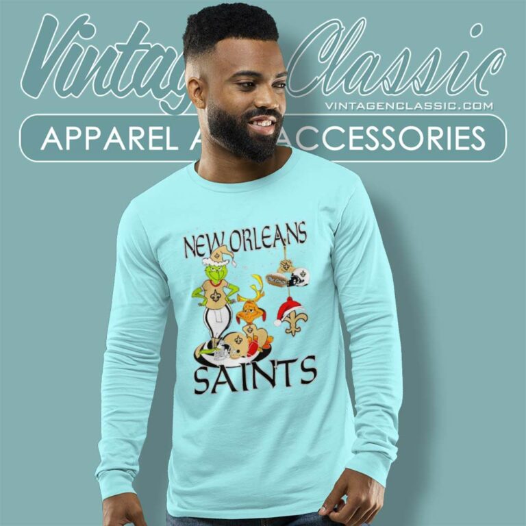 Santa Grinch And Dog New Orleans Saints Christmas Long Sleeve Tee 1 Santa Grinch And Dog New Orleans Saints Christmas Long Sleeve Tee 1