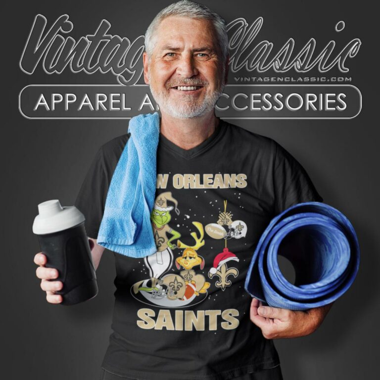 Santa Grinch And Dog New Orleans Saints Christmas V Neck TShirt Santa Grinch And Dog New Orleans Saints Christmas V Neck TShirt