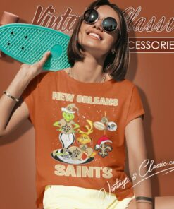 Santa Grinch And Dog New Orleans Saints Christmas Women T Shirt