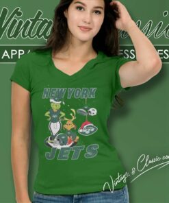 Santa Grinch And Dog New York Jets Christmas V Neck TShirt 1