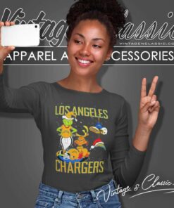 Santa Grinch And Dog Nfl Chargers Christmas Long Sleeve Tee 1