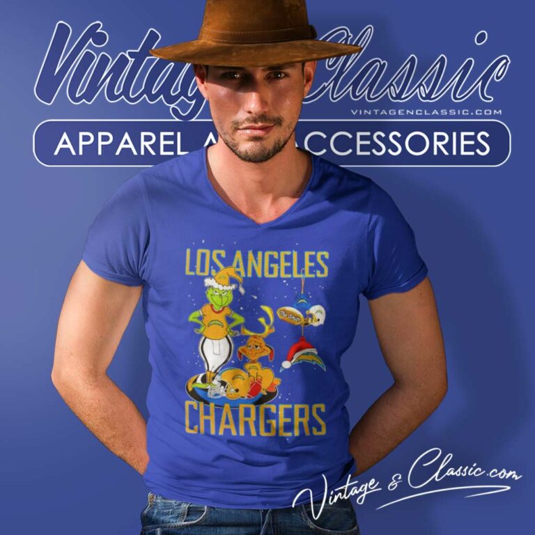 Santa Grinch And Dog Nfl Chargers Christmas V Neck TShirt 1 Santa Grinch And Dog Nfl Chargers Christmas V Neck TShirt 1