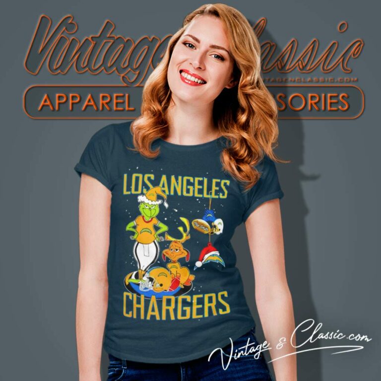 Santa Grinch And Dog Nfl Chargers Christmas Women TShirt 1 Santa Grinch And Dog Nfl Chargers Christmas Women TShirt 1