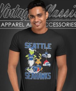 Santa Grinch And Dog Seattle Seahawks Christmas T Shirt 1