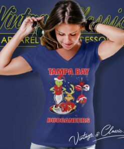 Santa Grinch And Dog Tampa Bay Buccaneers Christmas V Neck TShirt