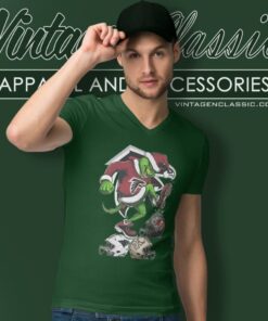 Santa Grinch Atlanta Falcons Stomp On Nfl Teams Christmas V Neck TShirt