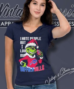 Santa Grinch Buffalo Bills Shirt I Hate People But I Love My Bills Christmas V Neck TShirt