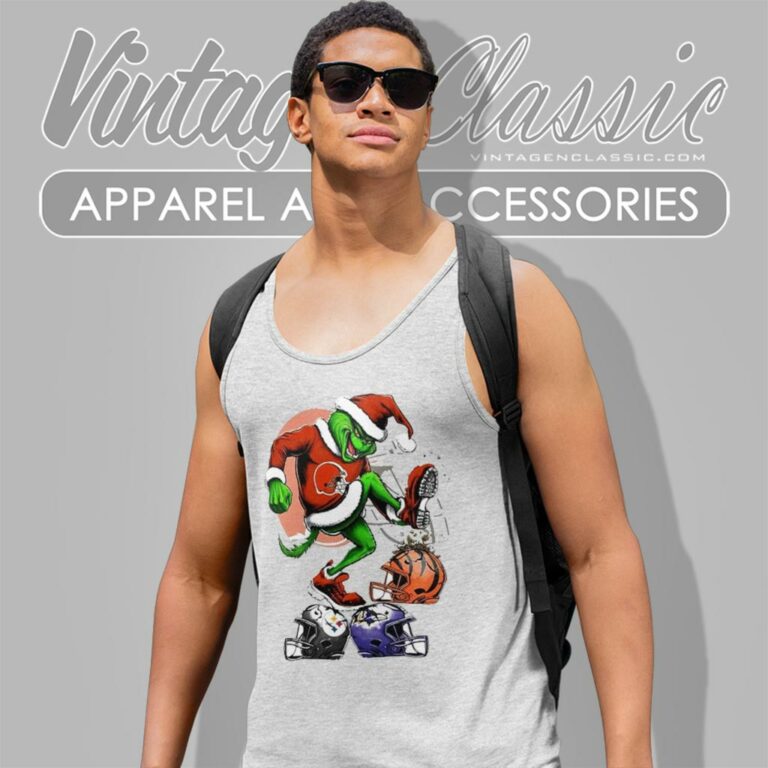 Santa Grinch Cleveland Browns Stomp On Nfl Teams Christmas Tank Top Racerback Santa Grinch Cleveland Browns Stomp On Nfl Teams Christmas Tank Top Racerback