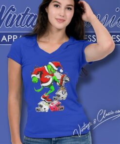 Santa Grinch Denver Broncos Stomp On Nfl Teams Christmas V Neck TShirt