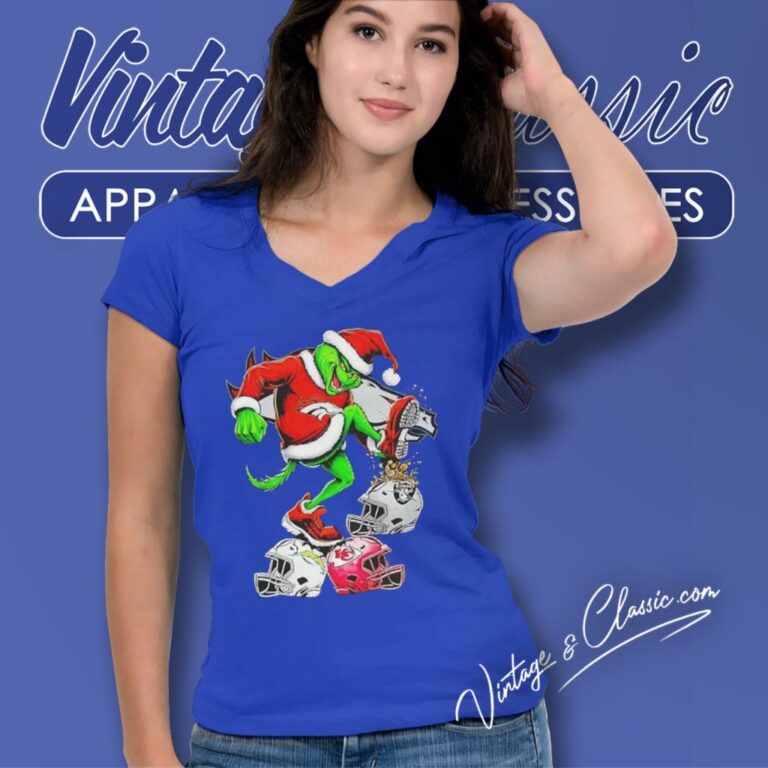 Santa Grinch Denver Broncos Stomp On Nfl Teams Christmas V Neck TShirt Santa Grinch Denver Broncos Stomp On Nfl Teams Christmas V Neck TShirt