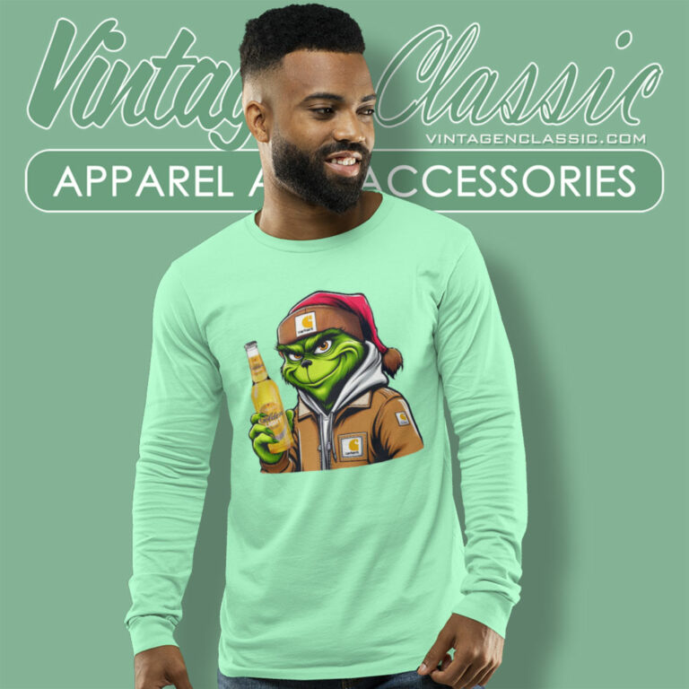 Santa Grinch Drinking Beer Golden Light Long Sleeve Tee Santa Grinch Drinking Beer Golden Light Long Sleeve Tee