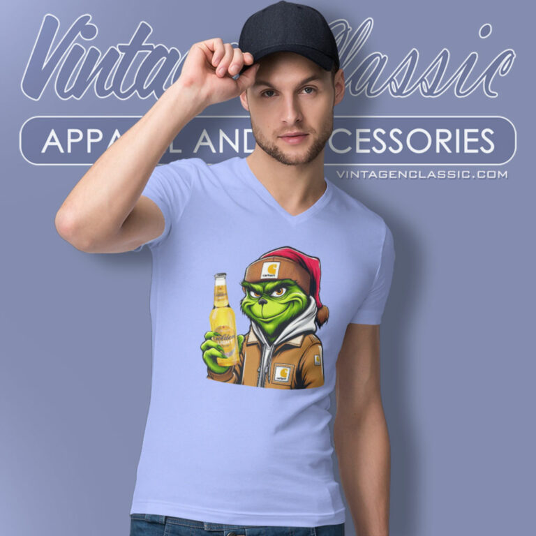 Santa Grinch Drinking Beer Golden Light V Neck TShirt Santa Grinch Drinking Beer Golden Light V Neck TShirt