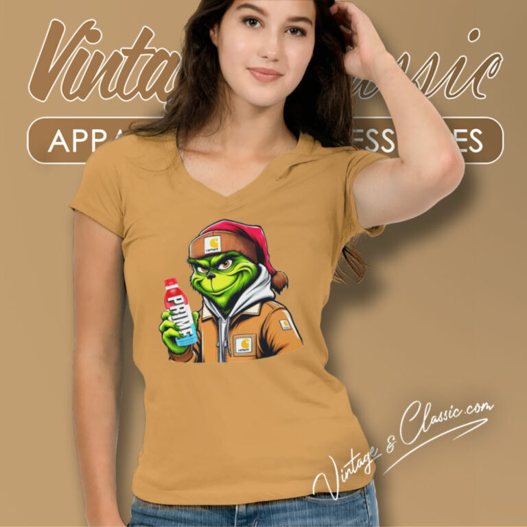 Santa Grinch Drinking Prime Hydration V Neck TShirt 1 Santa Grinch Drinking Prime Hydration V Neck TShirt 1