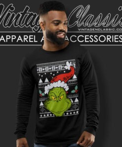 Santa Grinch Face Christmas Shirt 1 Santa Grinch Face Christmas Long Sleeve Tee