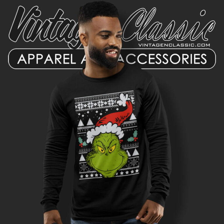 Santa Grinch Face Christmas Long Sleeve Tee Santa Grinch Face Christmas Long Sleeve Tee