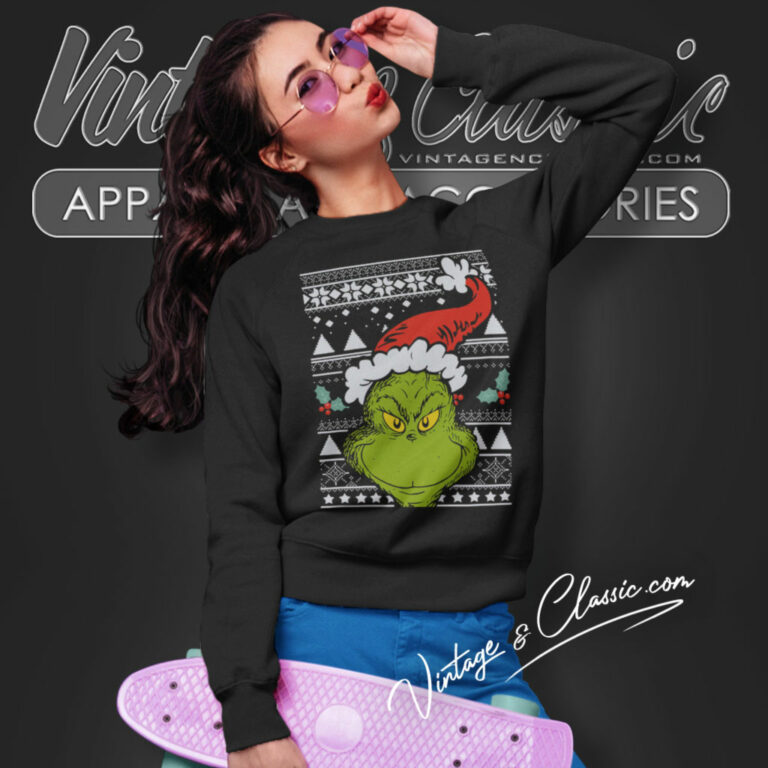 Santa Grinch Face Christmas Sweatshirt Santa Grinch Face Christmas Sweatshirt