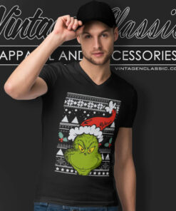 Santa Grinch Face Christmas Shirt 4 Santa Grinch Face Christmas V Neck TShirt