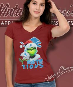 Santa Grinch Fear The Detroit Lions Christmas Shirt 5 Santa Grinch Fear The Detroit Lions Christmas V Neck TShirt 1