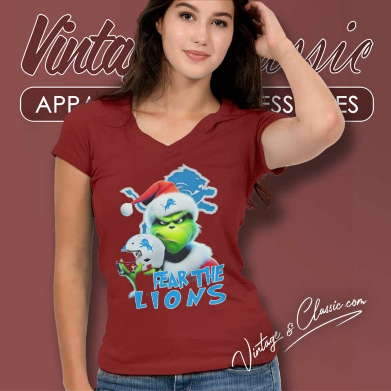 Santa Grinch Fear The Detroit Lions Christmas V Neck TShirt 1 Santa Grinch Fear The Detroit Lions Christmas V Neck TShirt 1