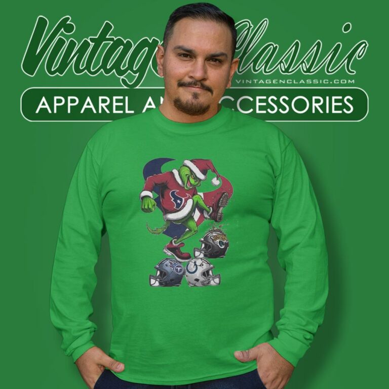 Santa Grinch Houston Texans Stomp On Nfl Teams Christmas Long Sleeve Tee Santa Grinch Houston Texans Stomp On Nfl Teams Christmas Long Sleeve Tee