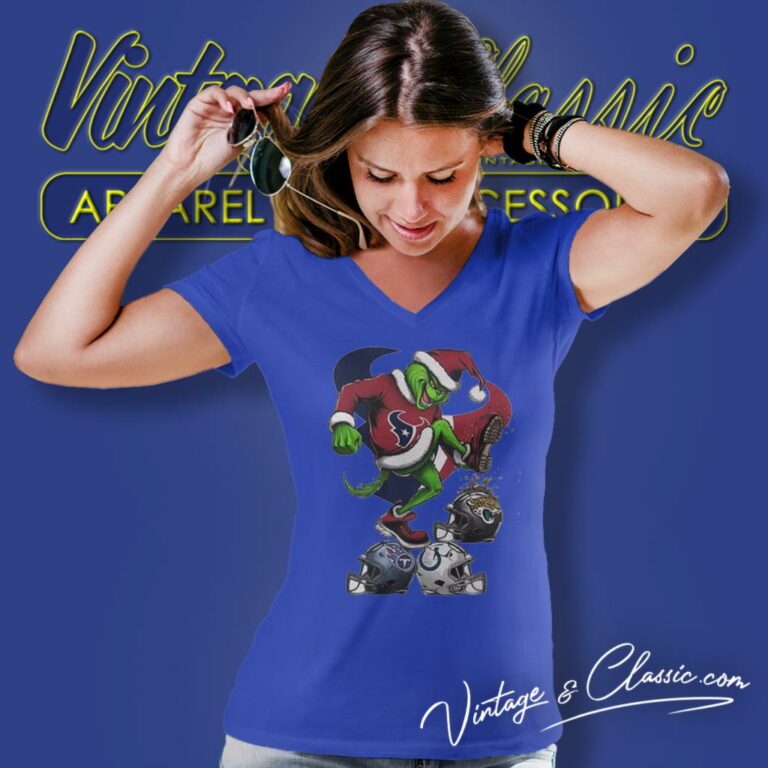 Santa Grinch Houston Texans Stomp On Nfl Teams Christmas V Neck TShirt Santa Grinch Houston Texans Stomp On Nfl Teams Christmas V Neck TShirt