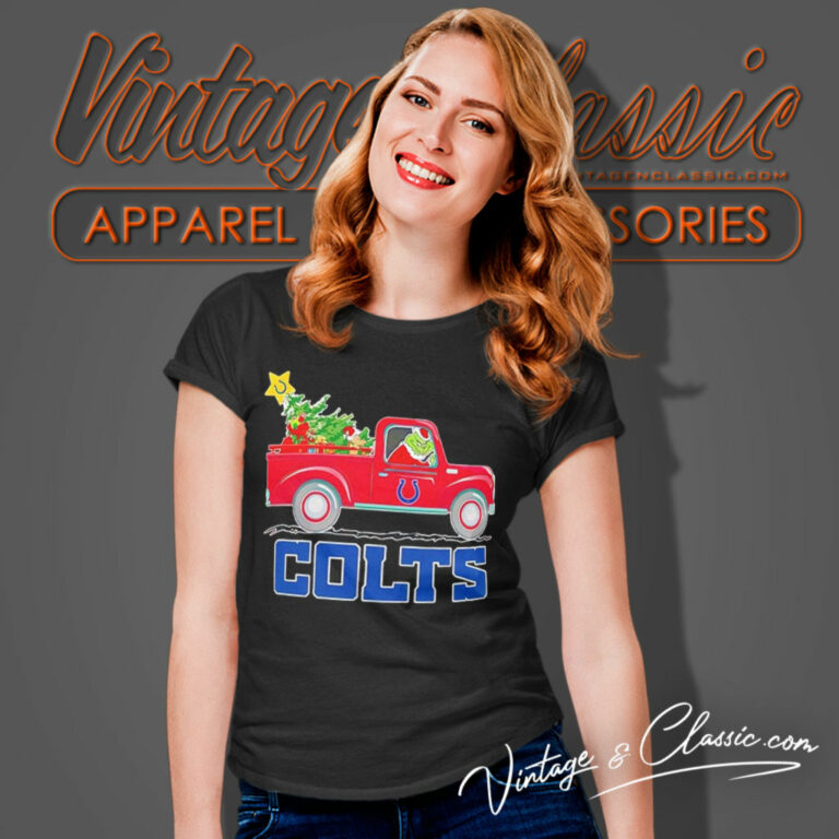 Santa Grinch Indianapolis Colts Driving Car Tree Christmas Women T Shirt Santa Grinch Indianapolis Colts Driving Car Tree Christmas Women T Shirt