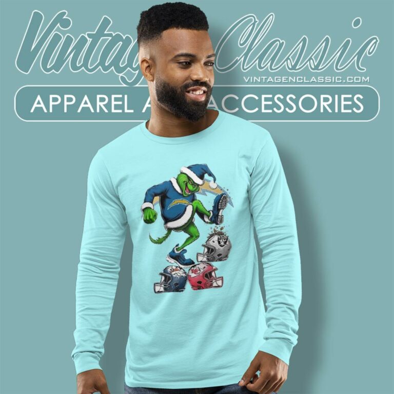 Santa Grinch Los Angeles Chargers Stomp On Nfl Teams Christmas Long Sleeve Tee Santa Grinch Los Angeles Chargers Stomp On Nfl Teams Christmas Long Sleeve Tee