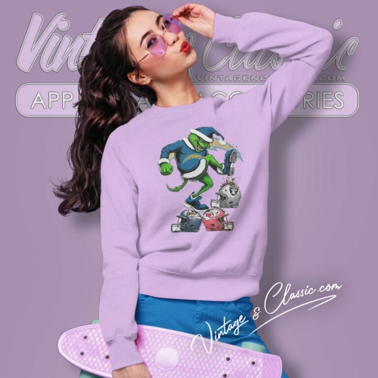 Santa Grinch Los Angeles Chargers Stomp On Nfl Teams Christmas Sweatshirt Santa Grinch Los Angeles Chargers Stomp On Nfl Teams Christmas Sweatshirt