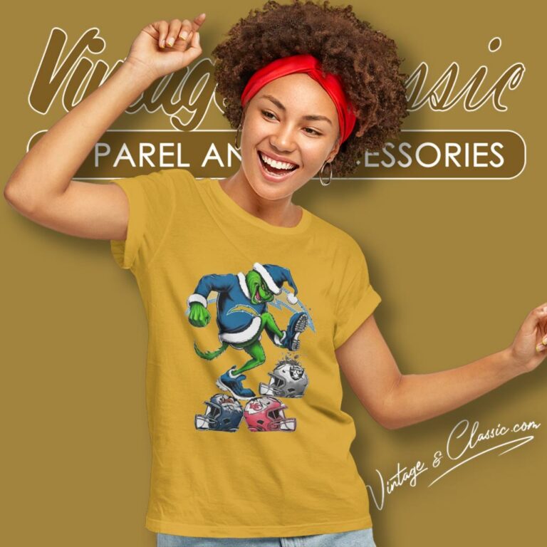 Santa Grinch Los Angeles Chargers Stomp On Nfl Teams Christmas Women T Shirt Santa Grinch Los Angeles Chargers Stomp On Nfl Teams Christmas Women T Shirt