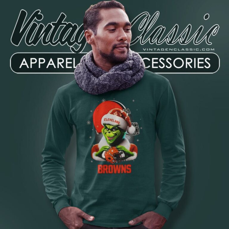 Santa Grinch Love Cleveland Browns Christmas Long Sleeve Tee Santa Grinch Love Cleveland Browns Christmas Long Sleeve Tee