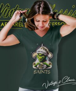 Santa Grinch Love New Orleans Saints Christmas V Neck TShirt