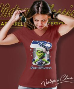 Santa Grinch Love Seattle Seahawks Christmas V Neck TShirt