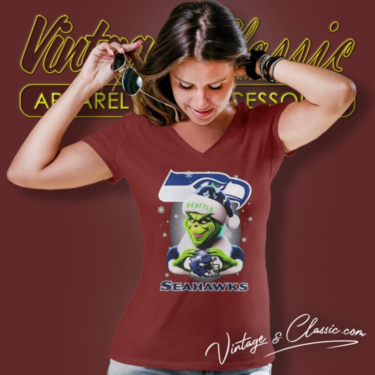Santa Grinch Love Seattle Seahawks Christmas V Neck TShirt Santa Grinch Love Seattle Seahawks Christmas V Neck TShirt