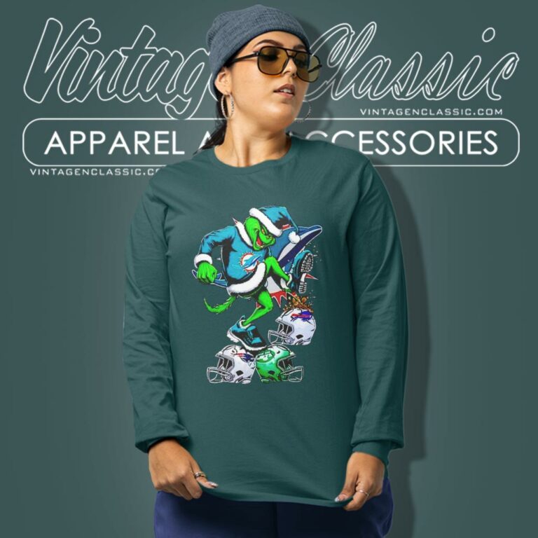Santa Grinch Miami Dolphins Stomp On Nfl Teams Christmas Long Sleeve Tee Santa Grinch Miami Dolphins Stomp On Nfl Teams Christmas Long Sleeve Tee
