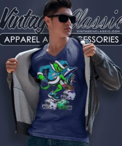 Santa Grinch Miami Dolphins Stomp On Nfl Teams Christmas V Neck TShirt