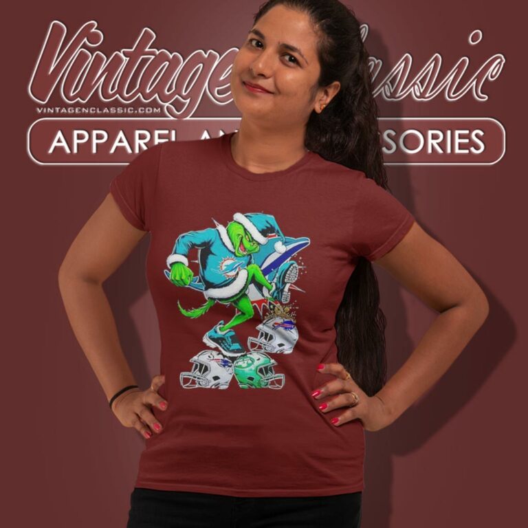 Santa Grinch Miami Dolphins Stomp On Nfl Teams Christmas Women T Shirt Santa Grinch Miami Dolphins Stomp On Nfl Teams Christmas Women T Shirt