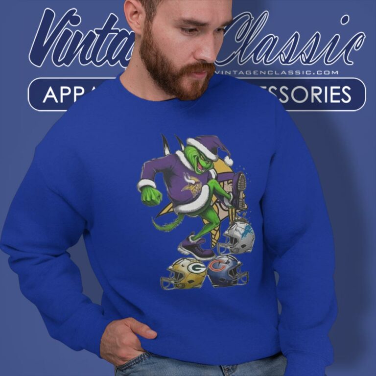 Santa Grinch Minnesota Vikings Stomp On Nfl Teams Christmas Sweatshirt Santa Grinch Minnesota Vikings Stomp On Nfl Teams Christmas Sweatshirt